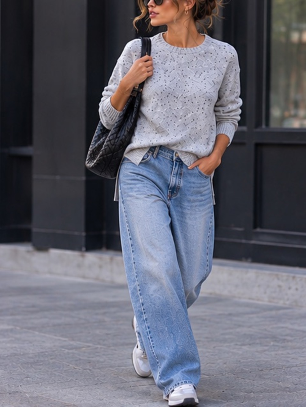 Theory 100% Cashmere Donegal Crew Neck Sweater Silver Gray